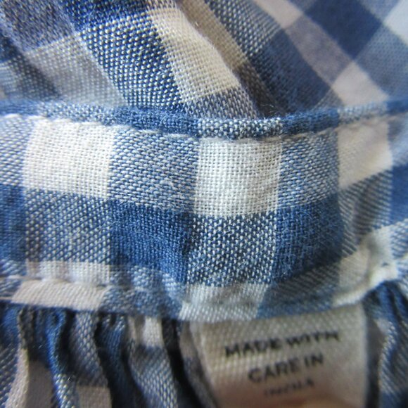 DOEN Blue & White Gingham Check Midi Button L Puffy Sleeves Waist Sash Dress - Picture 5 of 5